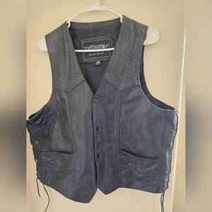 Unik Black Leather Men's Vest with Side Laces
